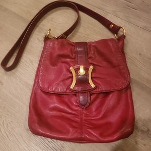 B. Makowsky Deep Red Leather Crossbody Cheetah